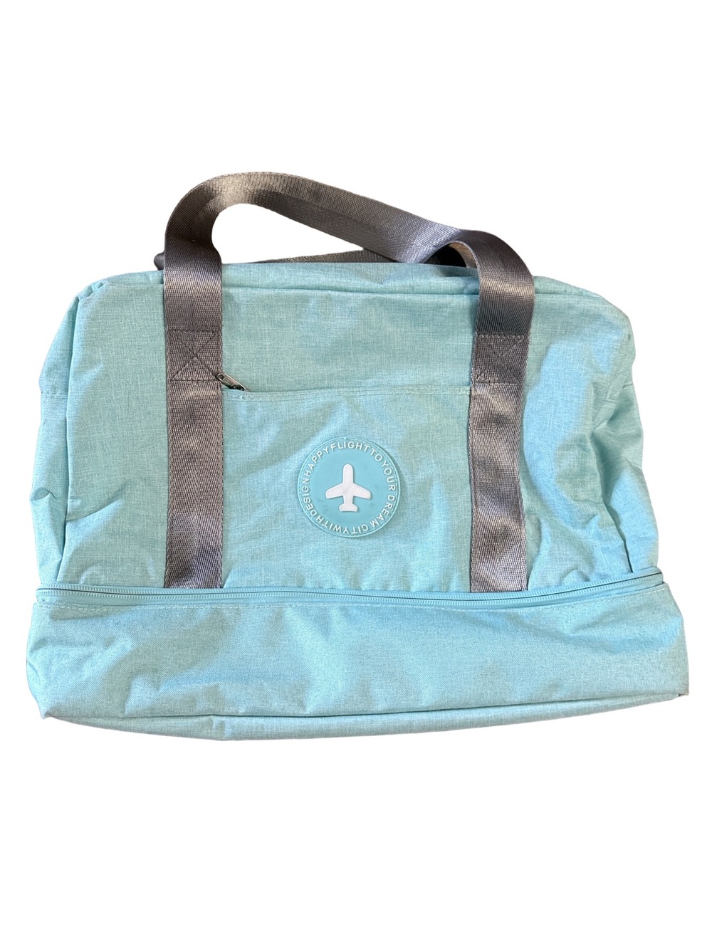 Aqua Travel Duffel Bag with Gray Handles